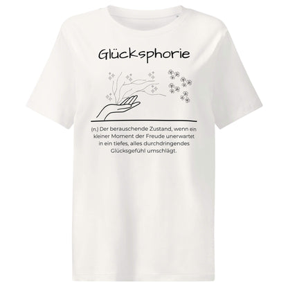 Gluecksphorie Damen T-Shirt in Off White – schwarzer Aufdruck, Bio-Baumwolle, femininer Schnitt – Wortstolz