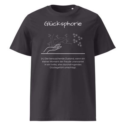 Glücksphorie Herren T-Shirt in Anthracite – weißer Aufdruck, Bio-Baumwolle, maskuliner Schnitt – Wortstolz