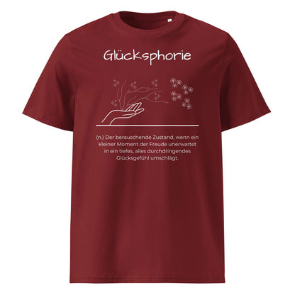 Glücksphorie Herren T-Shirt in Burgundy – weißer Aufdruck, Bio-Baumwolle, maskuliner Schnitt – Wortstolz