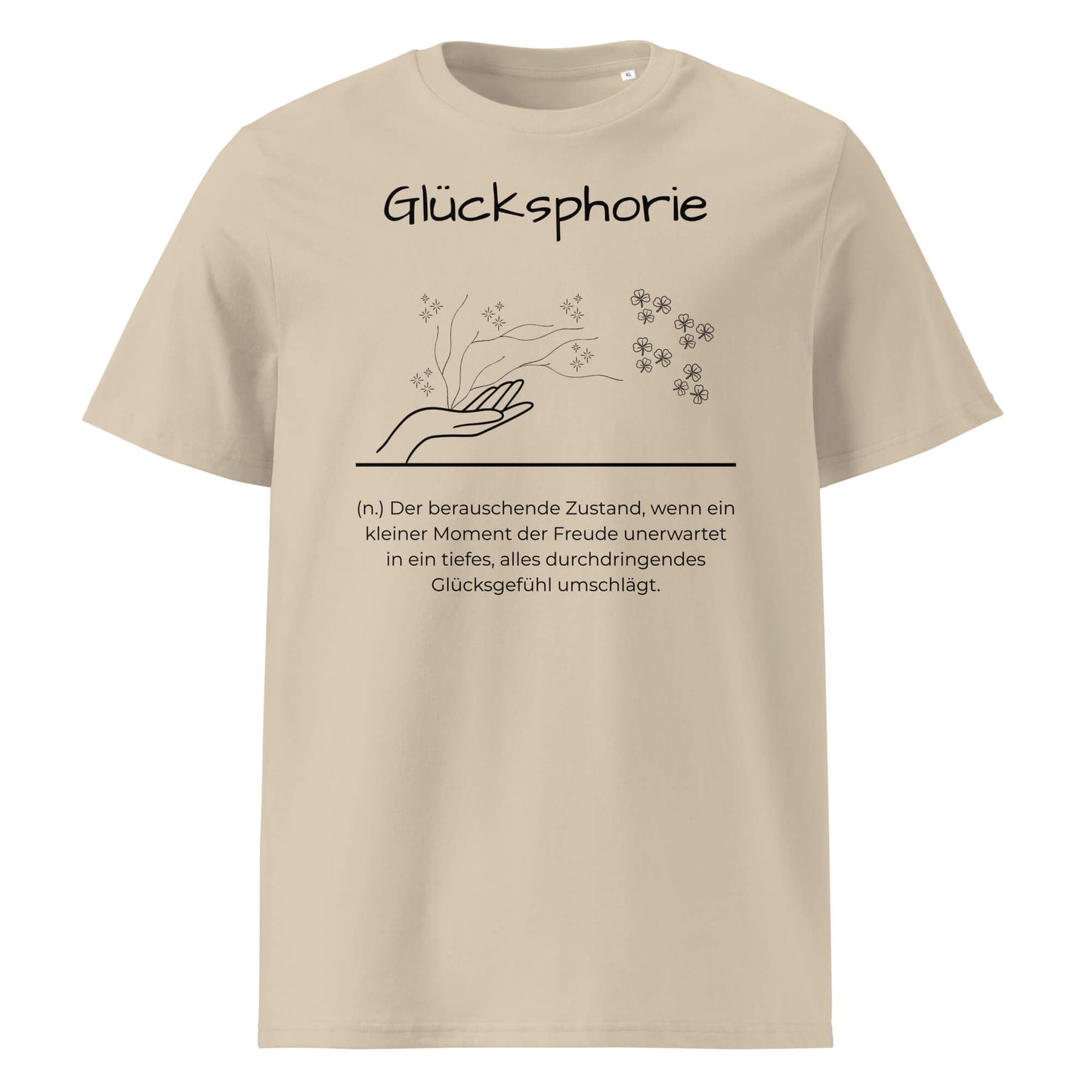 Glücksphorie Herren T-Shirt in Desert Dust – schwarzer Aufdruck, Bio-Baumwolle, maskuliner Schnitt – Wortstolz