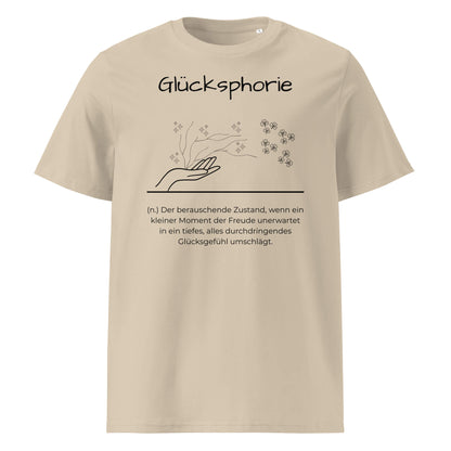 Glücksphorie Herren T-Shirt in Desert Dust – schwarzer Aufdruck, Bio-Baumwolle, maskuliner Schnitt – Wortstolz