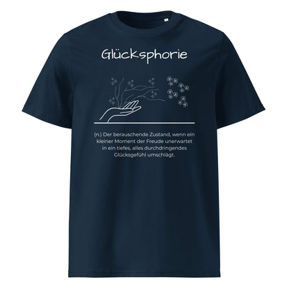Glücksphorie Herren T-Shirt in French Navy – weißer Aufdruck, Bio-Baumwolle, maskuliner Schnitt – Wortstolz