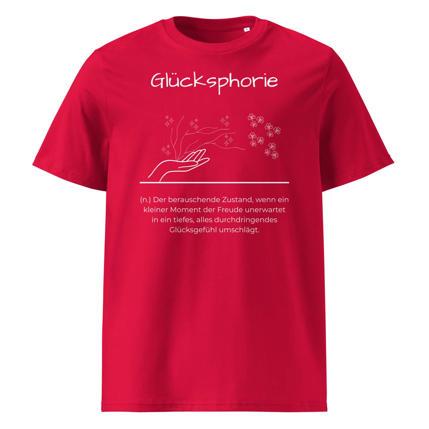 Glücksphorie Herren T-Shirt in Red – weißer Aufdruck, Bio-Baumwolle, maskuliner Schnitt – Wortstolz