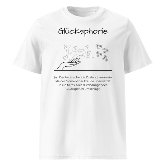 Glücksphorie Herren T-Shirt in White – schwarzer Aufdruck, Bio-Baumwolle, maskuliner Schnitt – Wortstolz