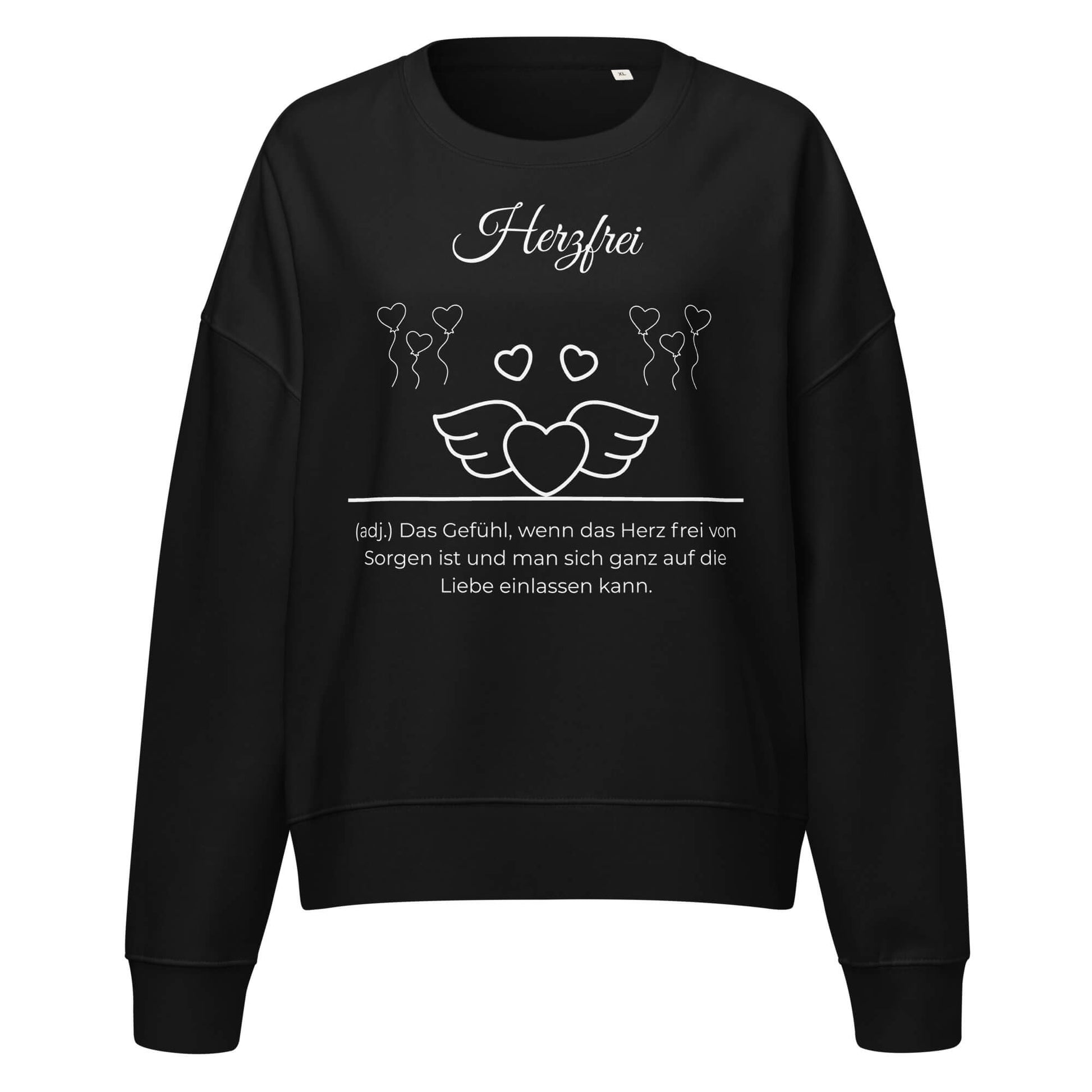 Herzfrei Damen Pullover in Black – weißer Aufdruck, Bio-Baumwolle, femininer Schnitt – Wortstolz