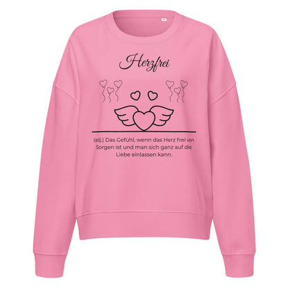 Herzfrei Damen Pullover in Bubble Pink – schwarzer Aufdruck, Bio-Baumwolle, femininer Schnitt – Wortstolz