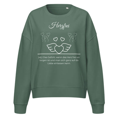 Herzfrei Damen Pullover in Green Bay – weißer Aufdruck, Bio-Baumwolle, femininer Schnitt – Wortstolz