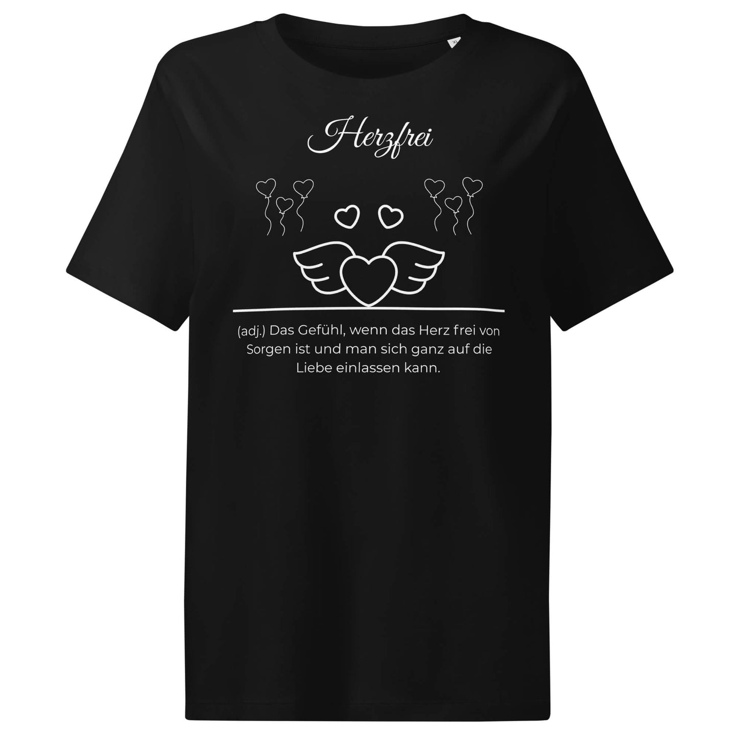 Herzfrei Damen T-Shirt in Black – weißer Aufdruck, Bio-Baumwolle, femininer Schnitt – Wortstolz