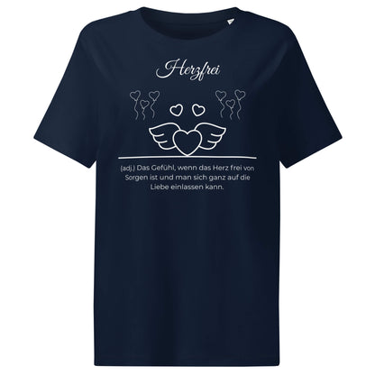 Herzfrei Damen T-Shirt in French Navy – weißer Aufdruck, Bio-Baumwolle, femininer Schnitt – Wortstolz