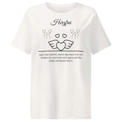 Herzfrei Damen T-Shirt in Off White – schwarzer Aufdruck, Bio-Baumwolle, femininer Schnitt – Wortstolz
