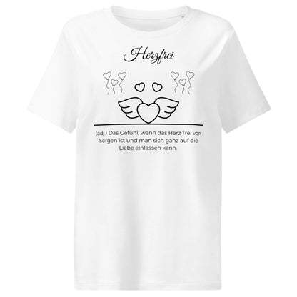 Herzfrei Damen T-Shirt in White – schwarzer Aufdruck, Bio-Baumwolle, femininer Schnitt – Wortstolz