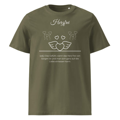 Herzfrei Herren T-Shirt in Khaki – weißer Aufdruck, Bio-Baumwolle, maskuliner Schnitt – Wortstolz