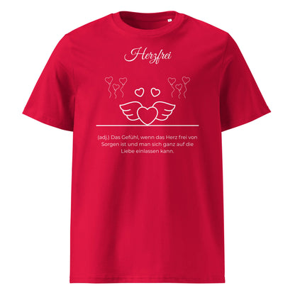Herzfrei Herren T-Shirt in Red – weißer Aufdruck, Bio-Baumwolle, maskuliner Schnitt – Wortstolz