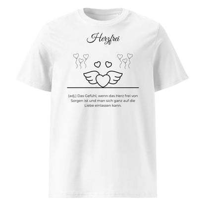 Herzfrei Herren T-Shirt in White – schwarzer Aufdruck, Bio-Baumwolle, maskuliner Schnitt – Wortstolz