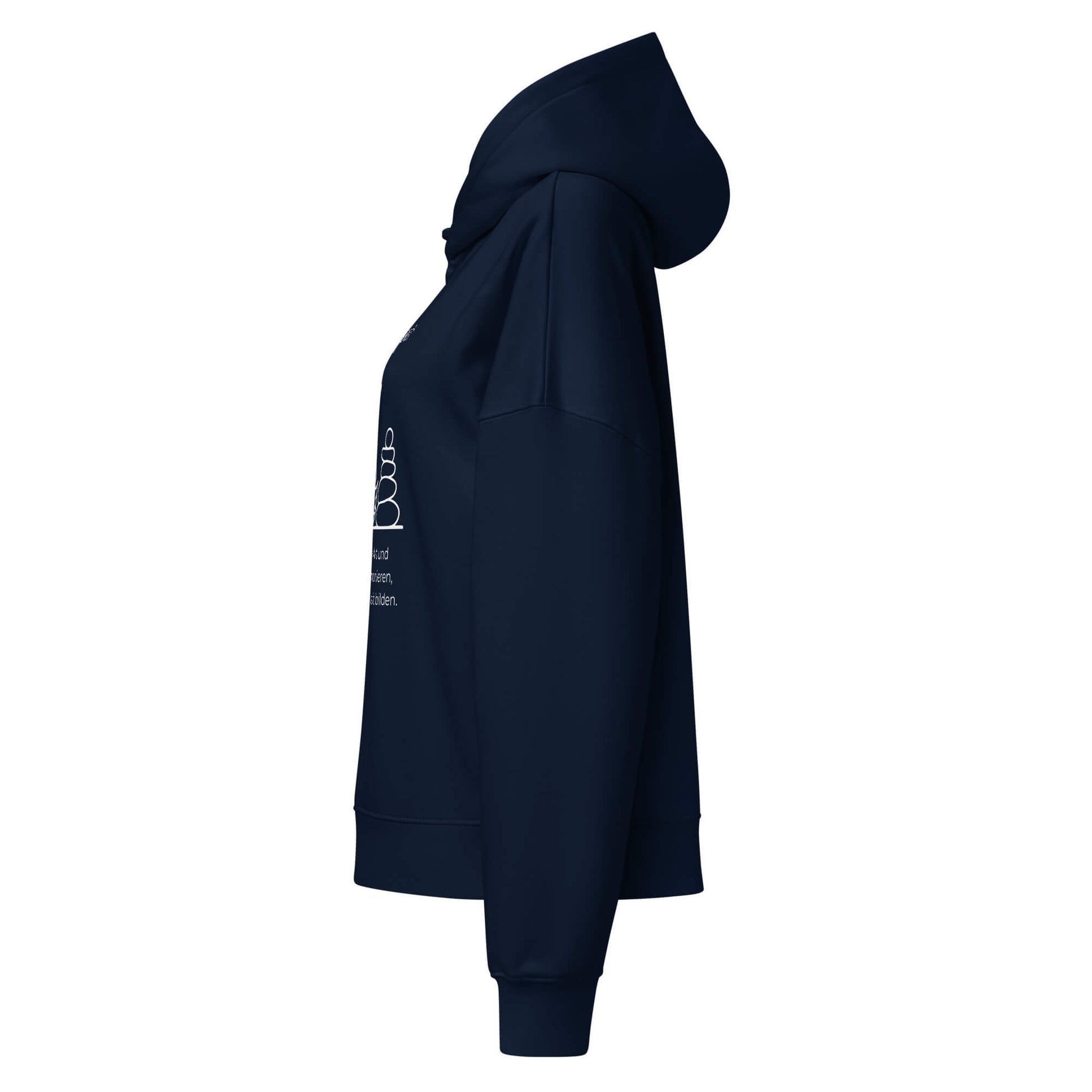 Herzpaar Damen Hoodie in French Navy – Bio-Baumwolle, femininer Schnitt – Ansicht links – Wortstolz