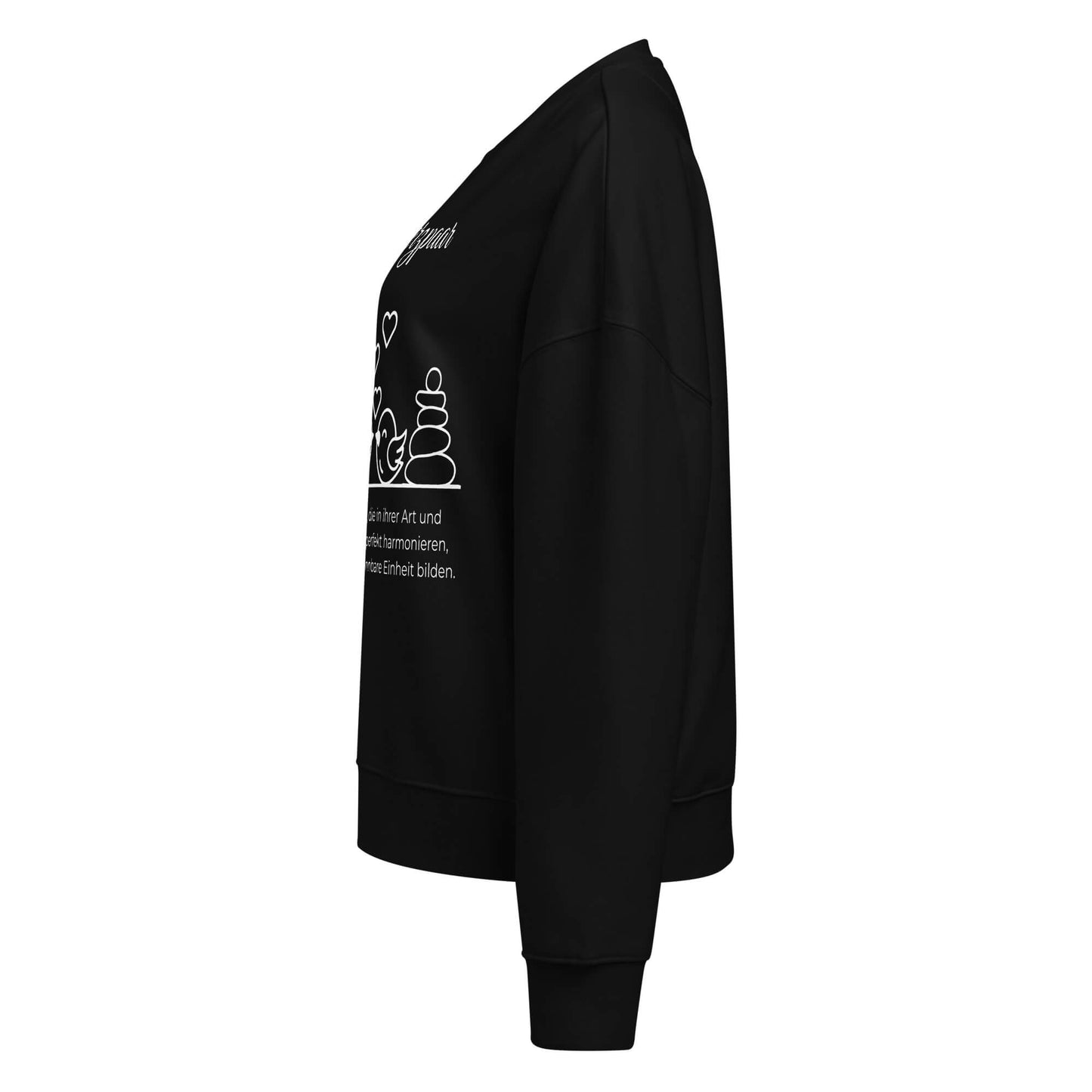 Herzpaar Damen Pullover in Black – Bio-Baumwolle, femininer Schnitt – Ansicht links – Wortstolz