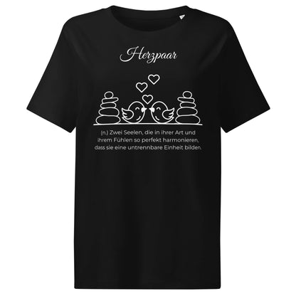 Herzpaar Damen T-Shirt in Black – weißer Aufdruck, Bio-Baumwolle, femininer Schnitt – Wortstolz