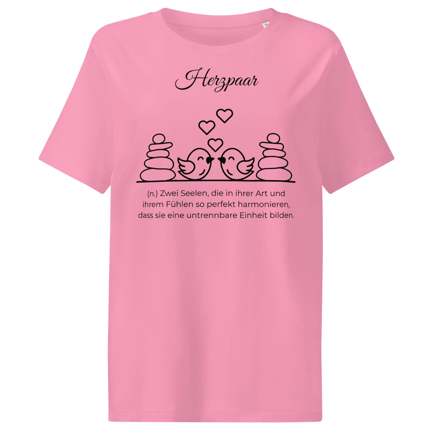 Herzpaar Damen T-Shirt in Bubble Pink – schwarzer Aufdruck, Bio-Baumwolle, femininer Schnitt – Wortstolz