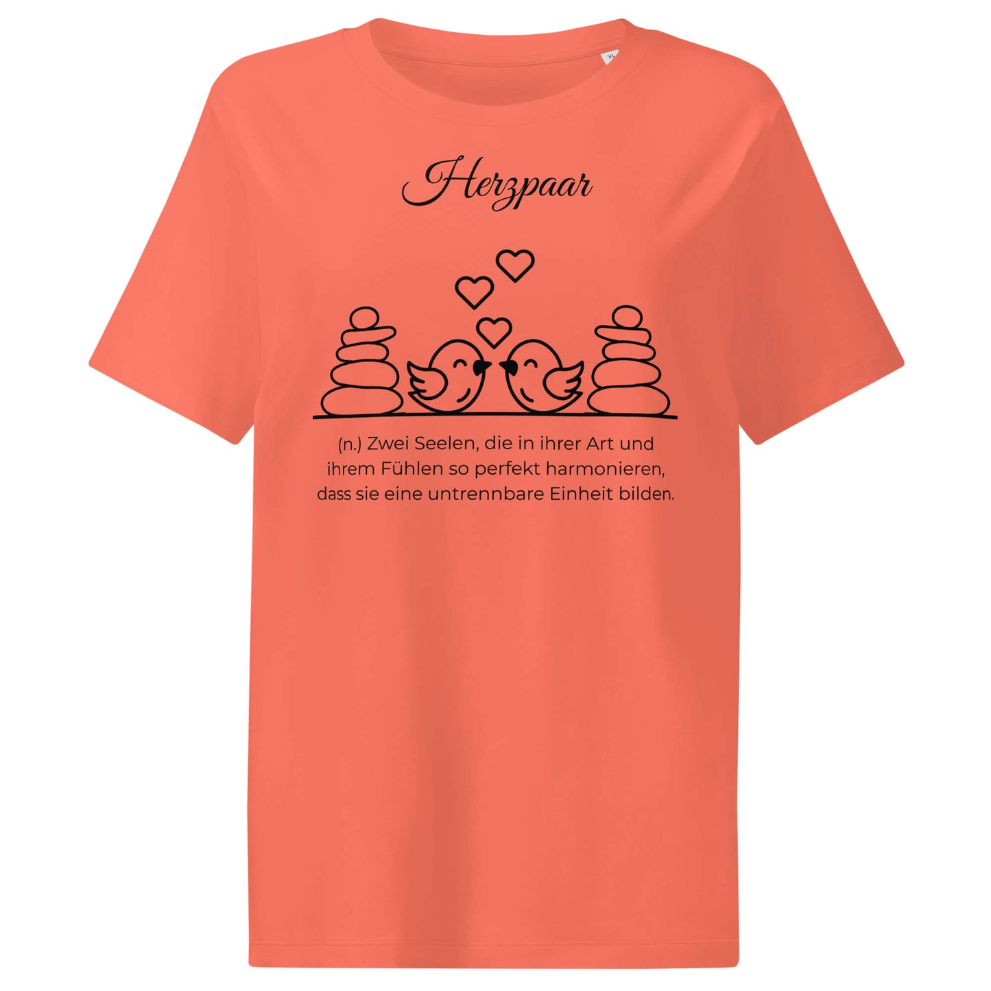 Herzpaar Damen T-Shirt in Fiesta – schwarzer Aufdruck, Bio-Baumwolle, femininer Schnitt – Wortstolz