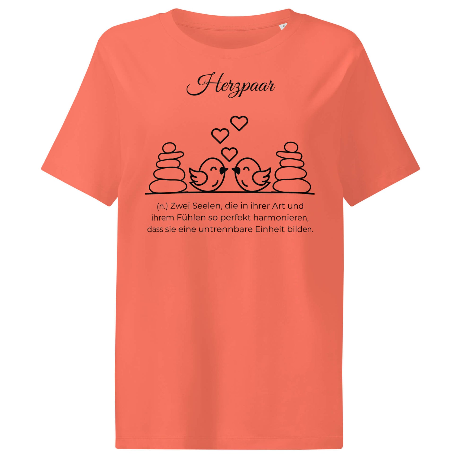 Herzpaar Damen T-Shirt in Fiesta – schwarzer Aufdruck, Bio-Baumwolle, femininer Schnitt – Wortstolz