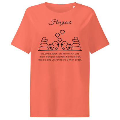 Herzpaar Damen T-Shirt in Fiesta – schwarzer Aufdruck, Bio-Baumwolle, femininer Schnitt – Wortstolz