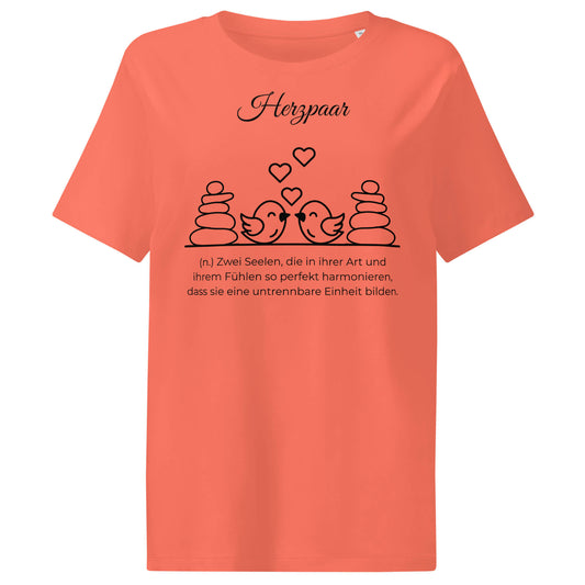 Herzpaar Damen T-Shirt in Fiesta – schwarzer Aufdruck, Bio-Baumwolle, femininer Schnitt – Wortstolz