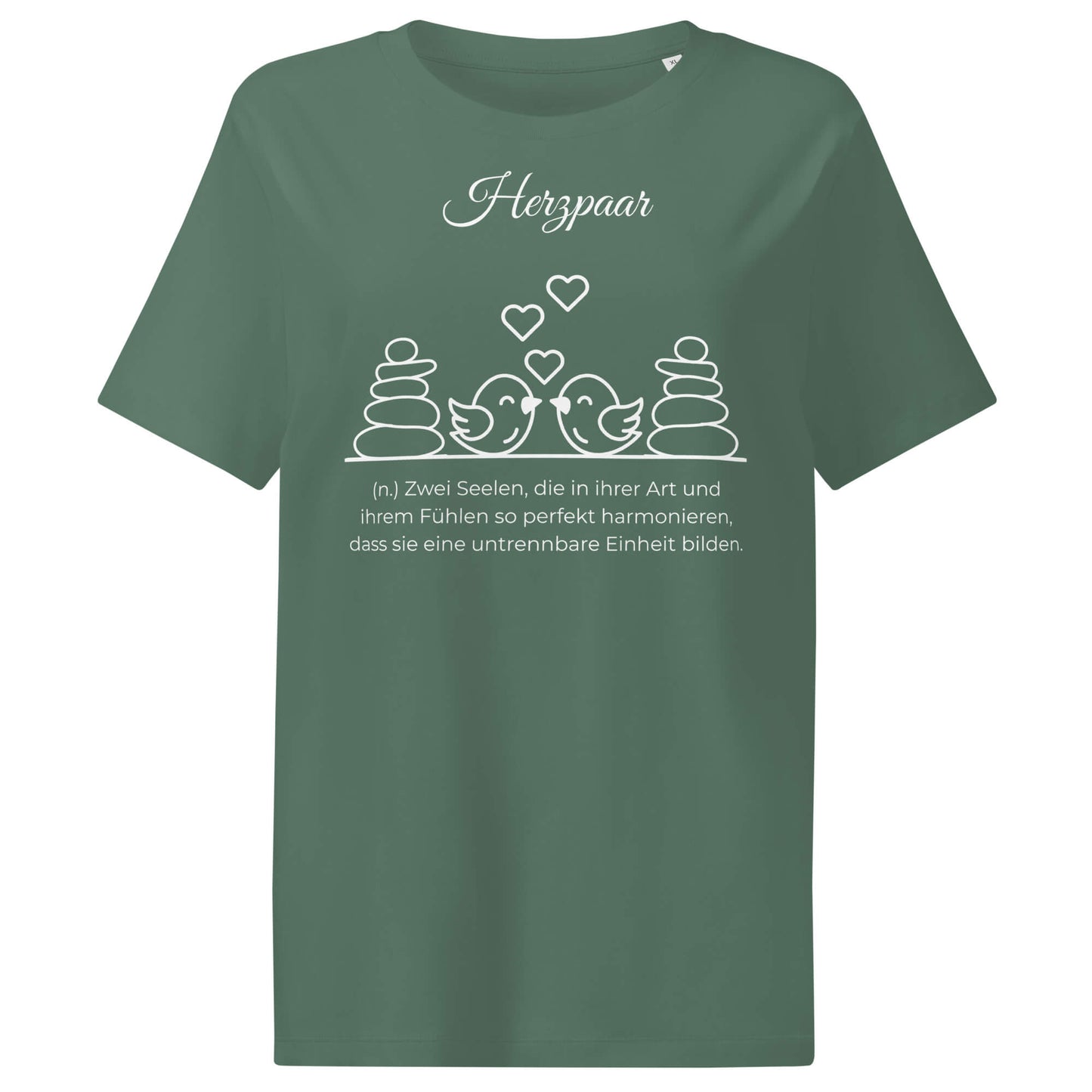 Herzpaar Damen T-Shirt in Green Bay – weißer Aufdruck, Bio-Baumwolle, femininer Schnitt – Wortstolz