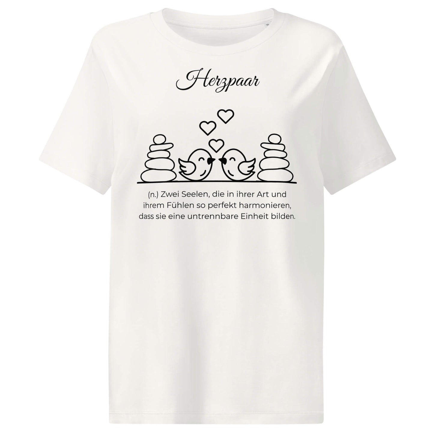 Herzpaar Damen T-Shirt in Off White – schwarzer Aufdruck, Bio-Baumwolle, femininer Schnitt – Wortstolz