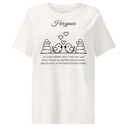 Herzpaar Damen T-Shirt in Off White – schwarzer Aufdruck, Bio-Baumwolle, femininer Schnitt – Wortstolz