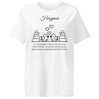 Herzpaar Damen T-Shirt in White – schwarzer Aufdruck, Bio-Baumwolle, femininer Schnitt – Wortstolz