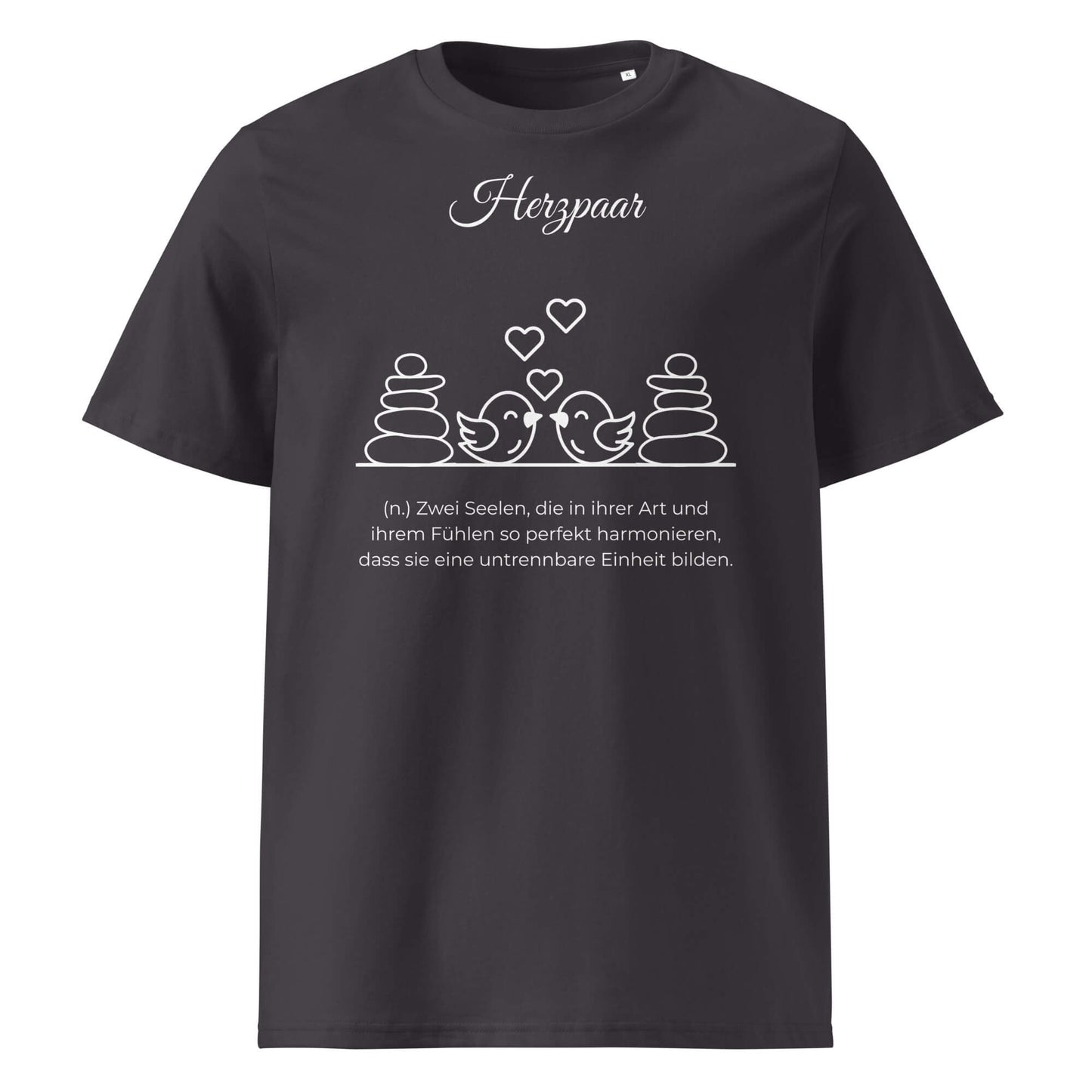 Herzpaar Herren T-Shirt in Anthracite – weißer Aufdruck, Bio-Baumwolle, maskuliner Schnitt – Wortstolz