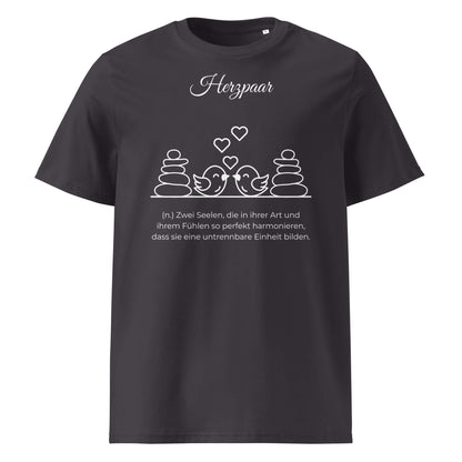 Herzpaar Herren T-Shirt in Anthracite – weißer Aufdruck, Bio-Baumwolle, maskuliner Schnitt – Wortstolz