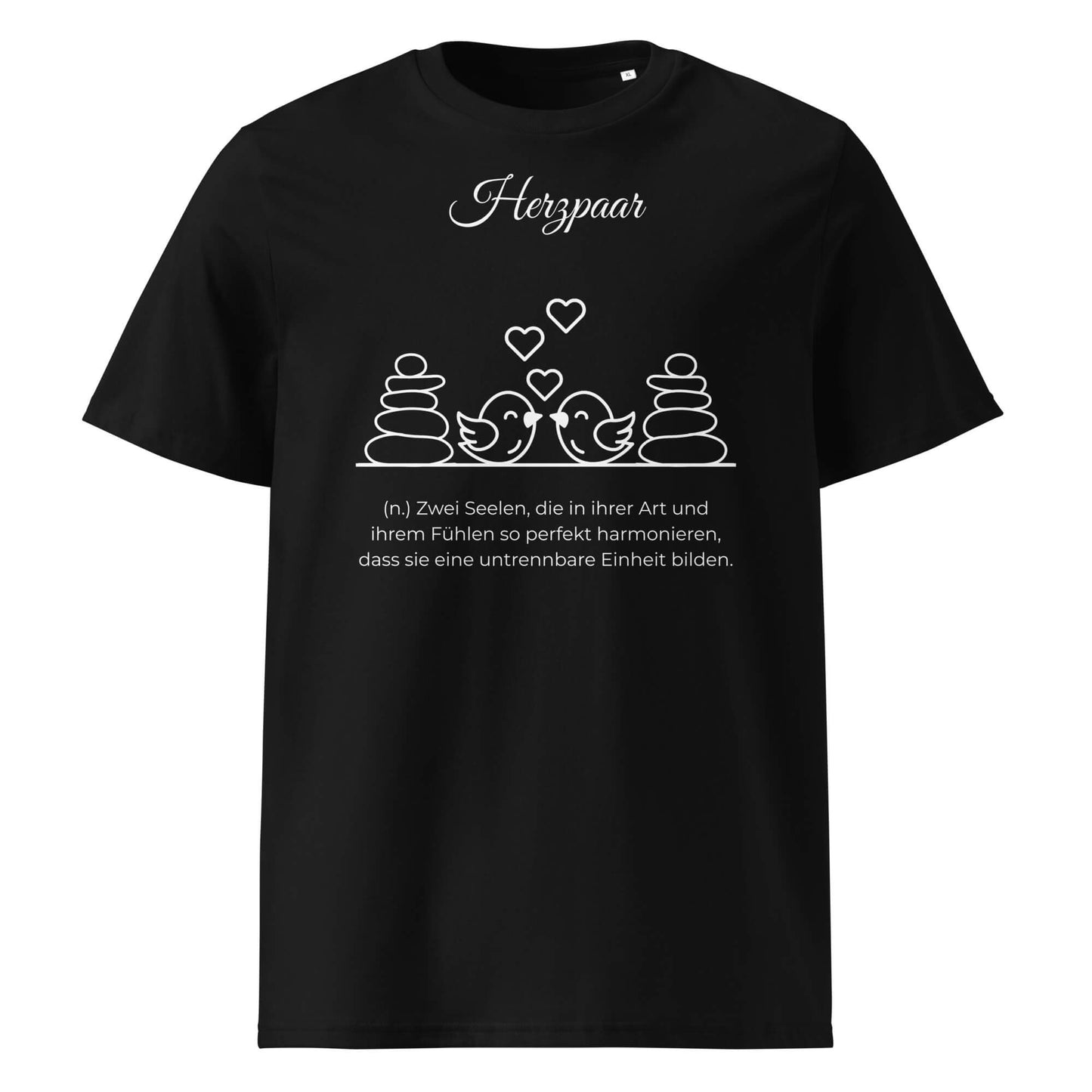 Herzpaar Herren T-Shirt in Black – weißer Aufdruck, Bio-Baumwolle, maskuliner Schnitt – Wortstolz