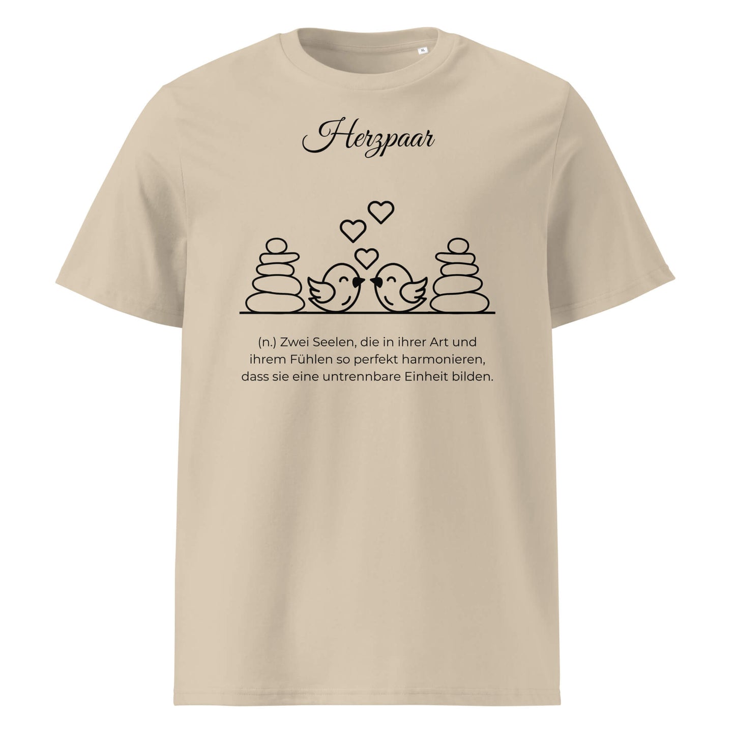 Herzpaar Herren T-Shirt in Desert Dust – schwarzer Aufdruck, Bio-Baumwolle, maskuliner Schnitt – Wortstolz