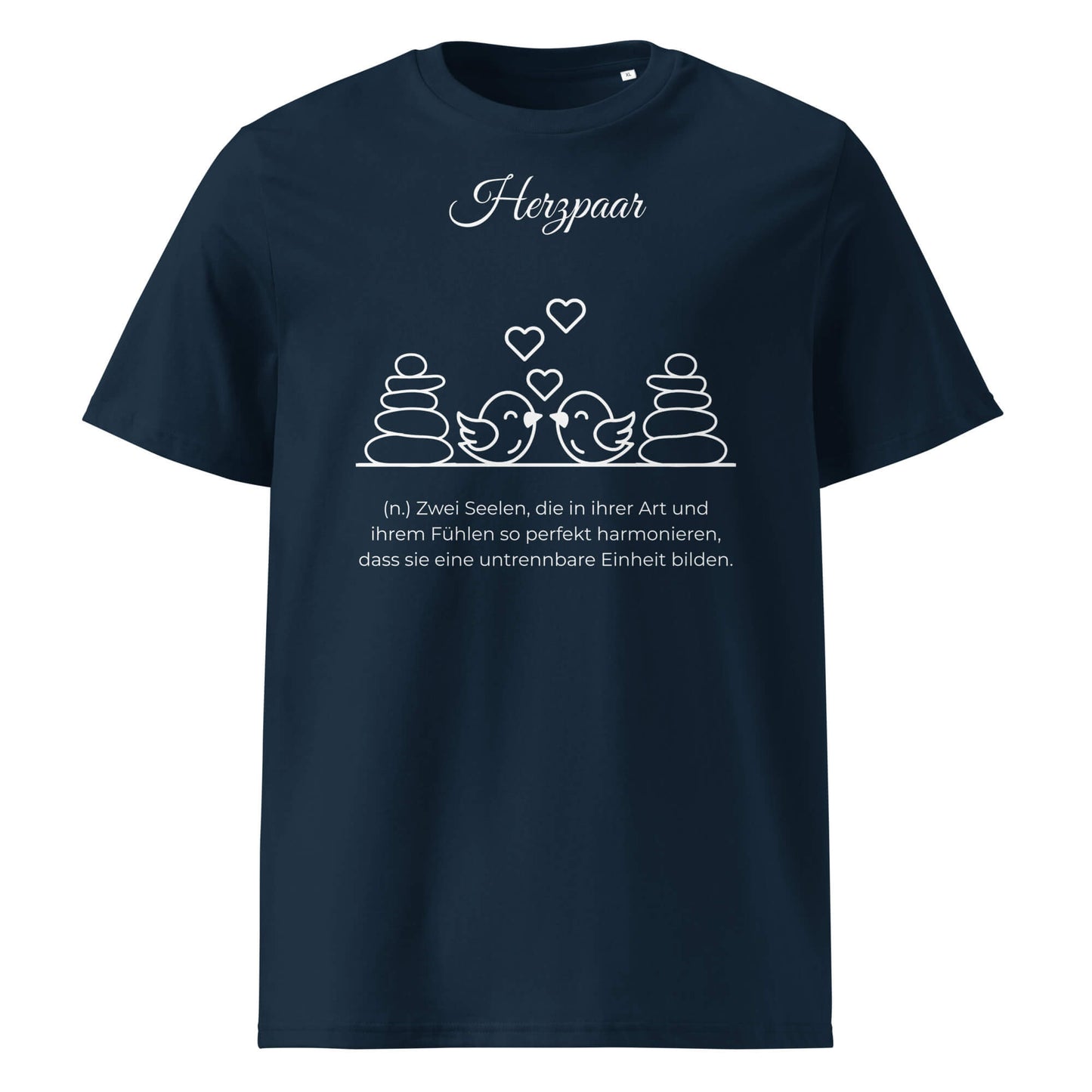 Herzpaar Herren T-Shirt in French Navy – weißer Aufdruck, Bio-Baumwolle, maskuliner Schnitt – Wortstolz