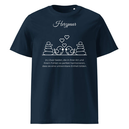 Herzpaar Herren T-Shirt in French Navy – weißer Aufdruck, Bio-Baumwolle, maskuliner Schnitt – Wortstolz