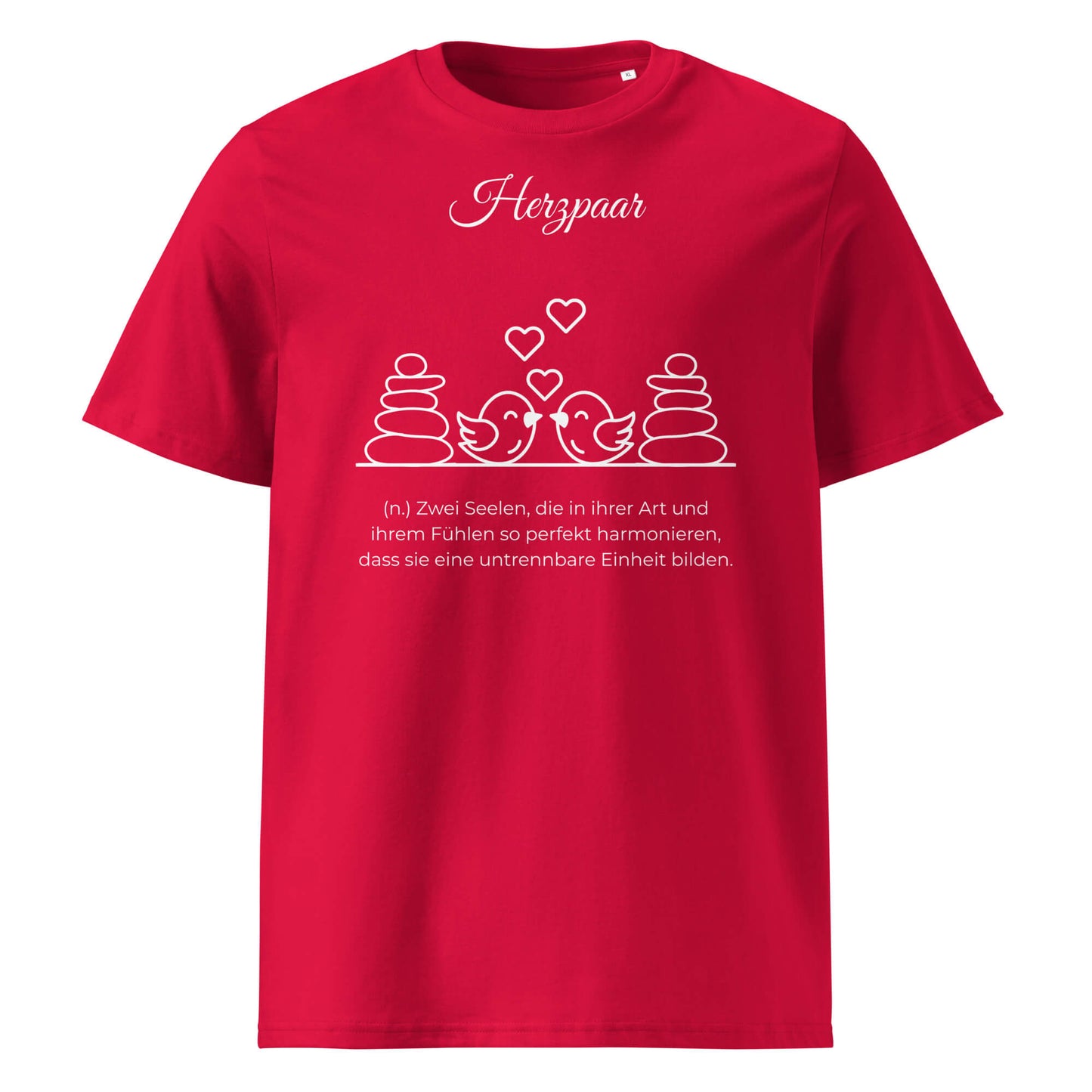 Herzpaar Herren T-Shirt in Red – weißer Aufdruck, Bio-Baumwolle, maskuliner Schnitt – Wortstolz
