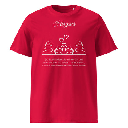 Herzpaar Herren T-Shirt in Red – weißer Aufdruck, Bio-Baumwolle, maskuliner Schnitt – Wortstolz