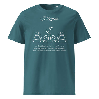 Herzpaar Herren T-Shirt in Stargazer – weißer Aufdruck, Bio-Baumwolle, maskuliner Schnitt – Wortstolz