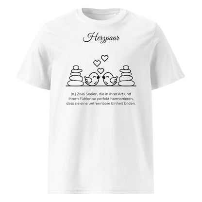 Herzpaar Herren T-Shirt in White – schwarzer Aufdruck, Bio-Baumwolle, maskuliner Schnitt – Wortstolz