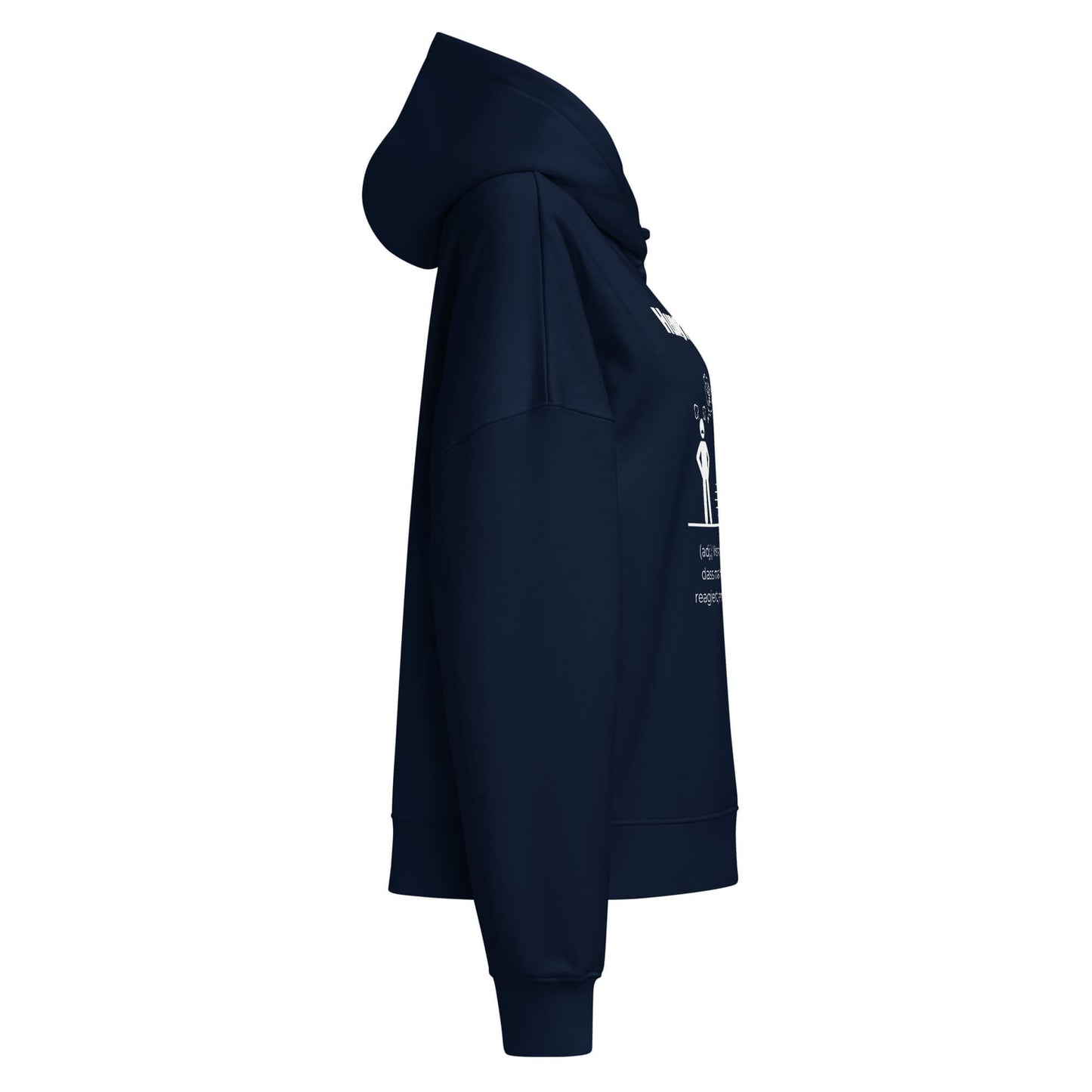 Hungrigrantisch Damen Hoodie in French Navy – Bio-Baumwolle, femininer Schnitt – Ansicht rechts – Wortstolz