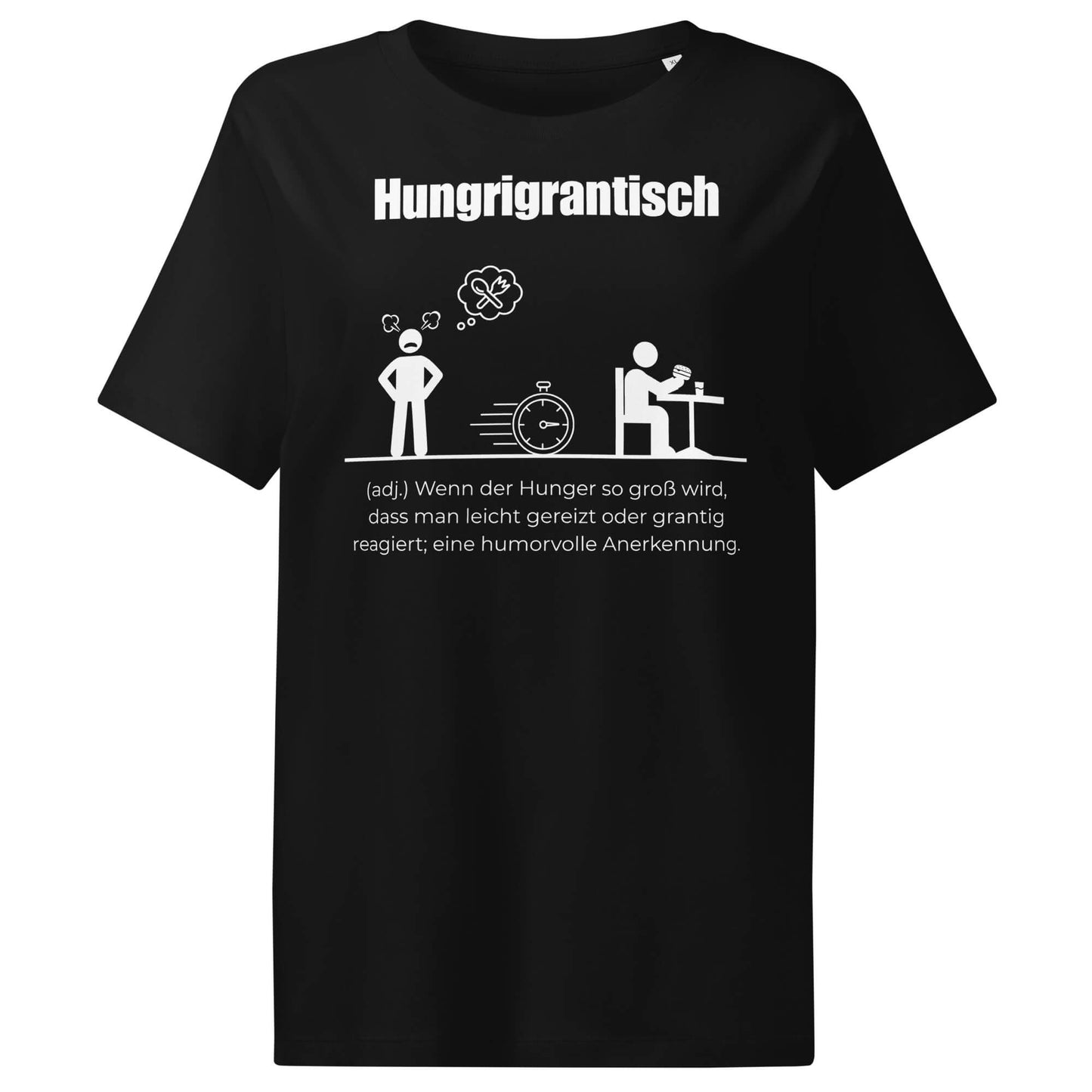 Hungrigrantisch Damen T-Shirt in Black – weißer Aufdruck, Bio-Baumwolle, femininer Schnitt – Wortstolz