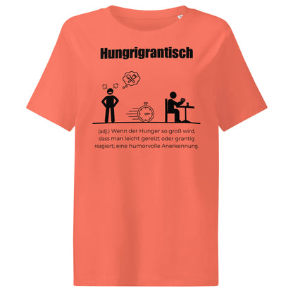 Hungrigrantisch Damen T-Shirt in Fiesta – schwarzer Aufdruck, Bio-Baumwolle, femininer Schnitt – Wortstolz