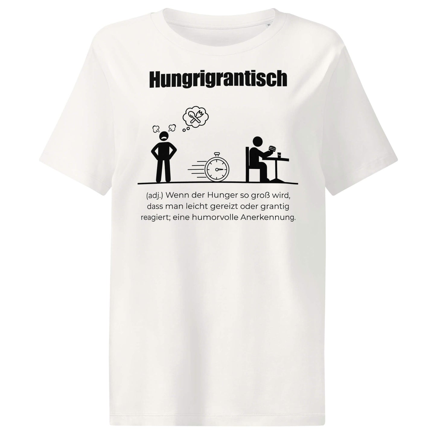 Hungrigrantisch Damen T-Shirt in Off White – schwarzer Aufdruck, Bio-Baumwolle, femininer Schnitt – Wortstolz