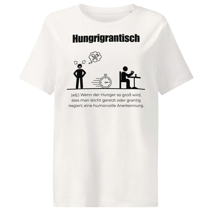 Hungrigrantisch Damen T-Shirt in Off White – schwarzer Aufdruck, Bio-Baumwolle, femininer Schnitt – Wortstolz