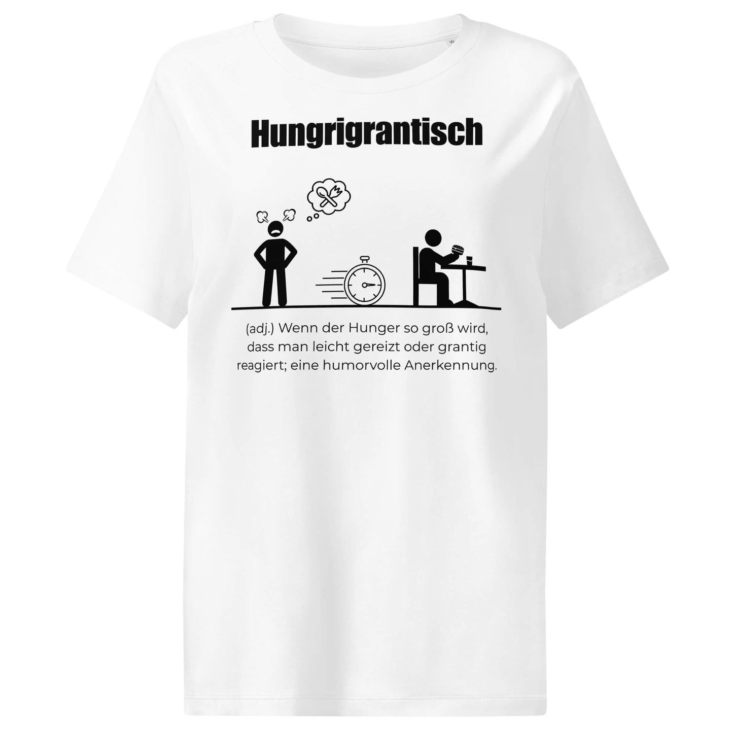 Hungrigrantisch Damen T-Shirt in White – schwarzer Aufdruck, Bio-Baumwolle, femininer Schnitt – Wortstolz