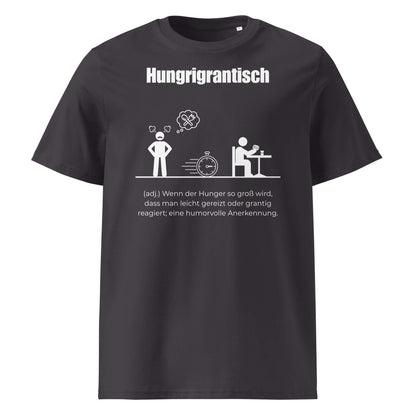 Hungrigrantisch Herren T-Shirt in Anthracite – weißer Aufdruck, Bio-Baumwolle, maskuliner Schnitt – Wortstolz