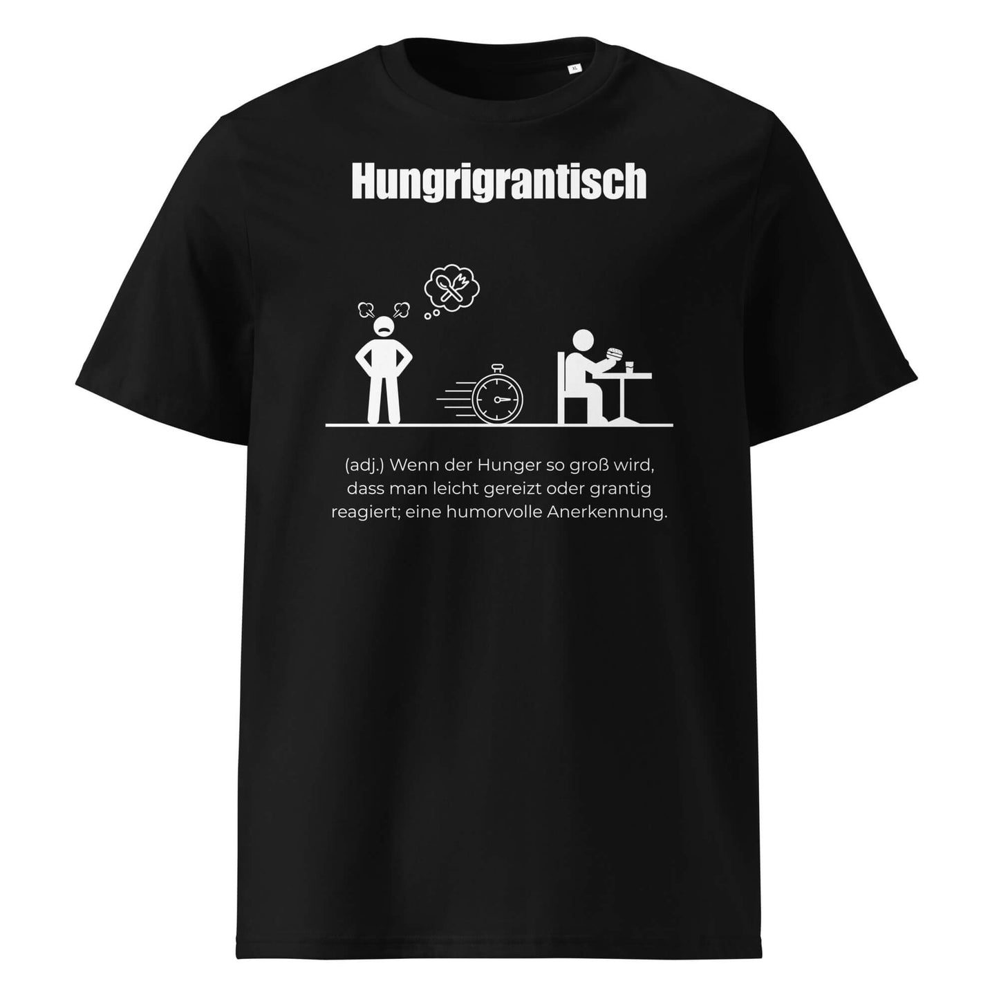Hungrigrantisch Herren T-Shirt in Black – weißer Aufdruck, Bio-Baumwolle, maskuliner Schnitt – Wortstolz