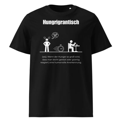 Hungrigrantisch Herren T-Shirt in Black – weißer Aufdruck, Bio-Baumwolle, maskuliner Schnitt – Wortstolz