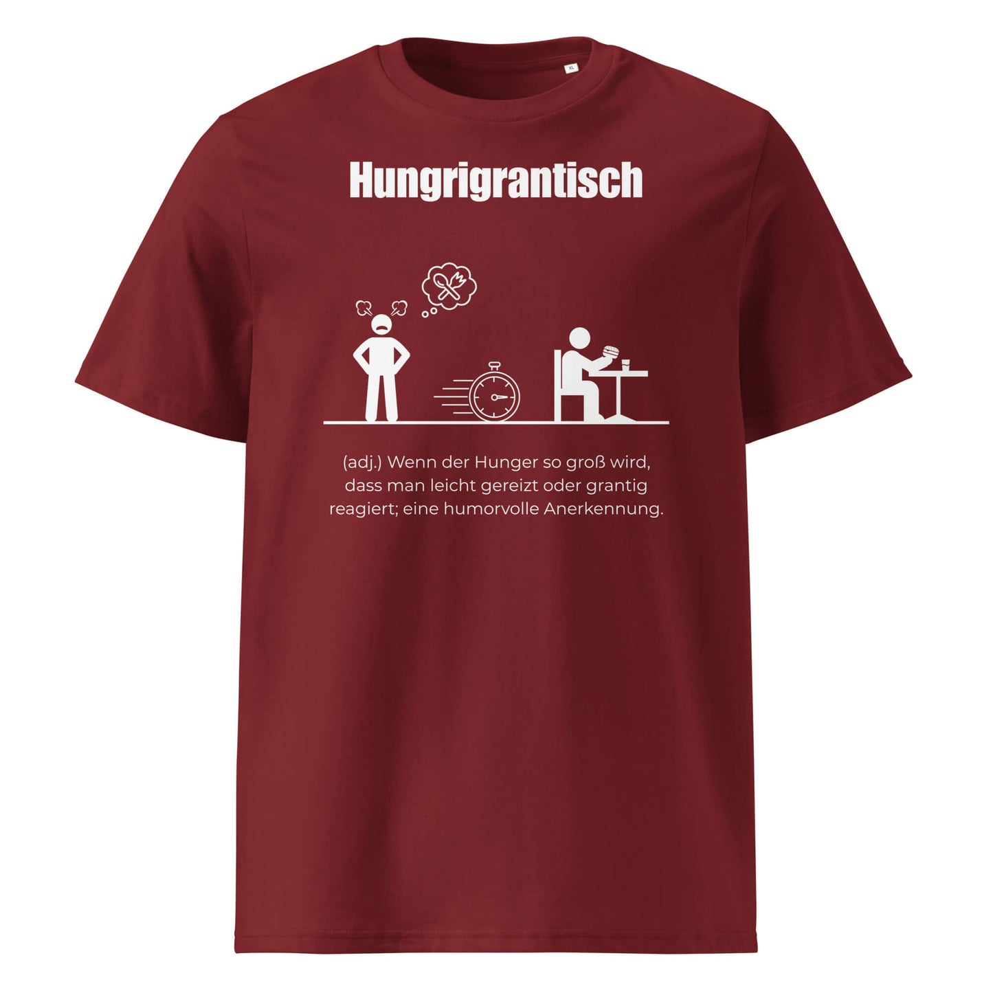 Hungrigrantisch Herren T-Shirt in Burgundy – weißer Aufdruck, Bio-Baumwolle, maskuliner Schnitt – Wortstolz